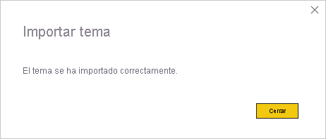 Captura de pantalla del cuadro de diálogo que indica que el tema se ha importado correctamente.