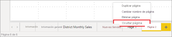 Captura de pantalla que muestra la opción Ocultar página.