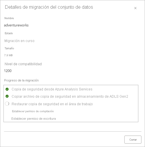 Model migration details showing progress.