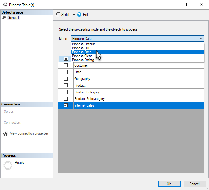 Process tables in SSMS