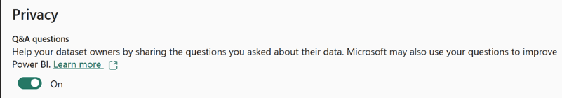 Captura de pantalla que muestra la privacidad Ayuda a los propietarios del conjunto de datos compartiendo las preguntas que ha hecho sobre sus datos.