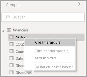 Screenshot of the original context menu for a field in Power BI Desktop.