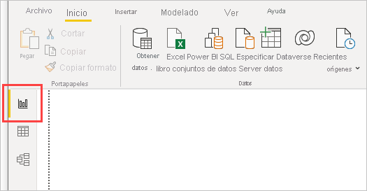 Captura de pantalla de Power BI Desktop que muestra la vista Informe seleccionada.