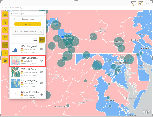 Captura de pantalla que muestra el mapa con la capa de referencia pública de ArcGIS.