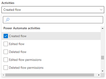 Seleccione las actividades de Power Automate a auditar.