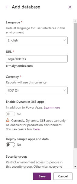 Crear una nueva configuración de entorno, página dos.