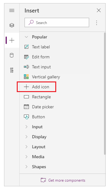 Uso del panel de herramientas Insertar para agregar un control de icono.