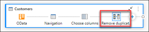 Elimine la transformación de duplicados agregada mediante el uso del icono + de la consulta cuando se encuentra en la vista de diagrama.