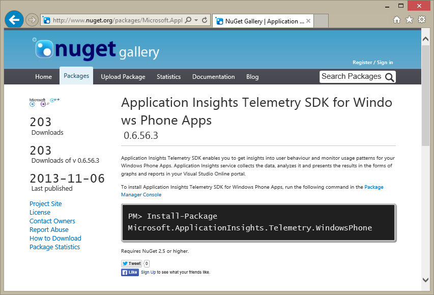 NuGet gallery screen