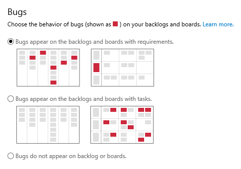 Bugs in the appropriate swim lanes on the Taskboard