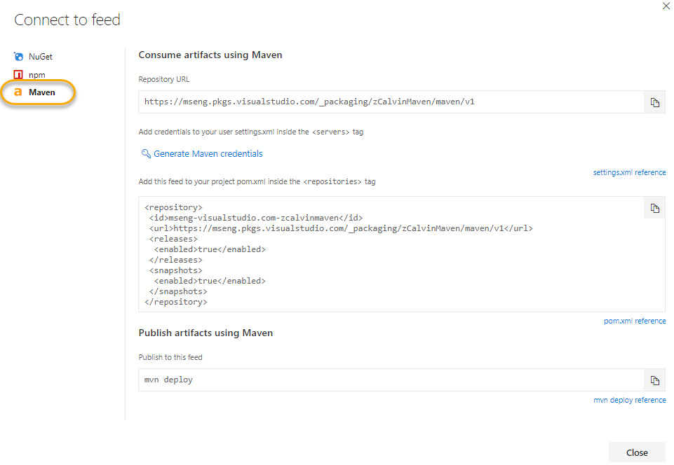 Maven feed connect