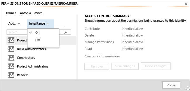 Permissions trace dialog, earlier versions.