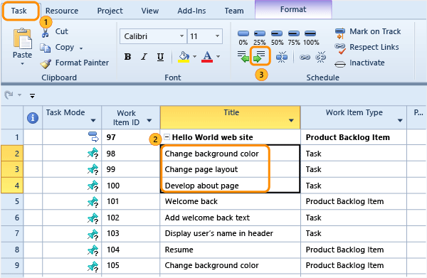 Link tasks to create parent-child links