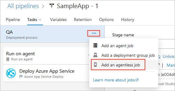 A screenshot showing how to add an agentless job.