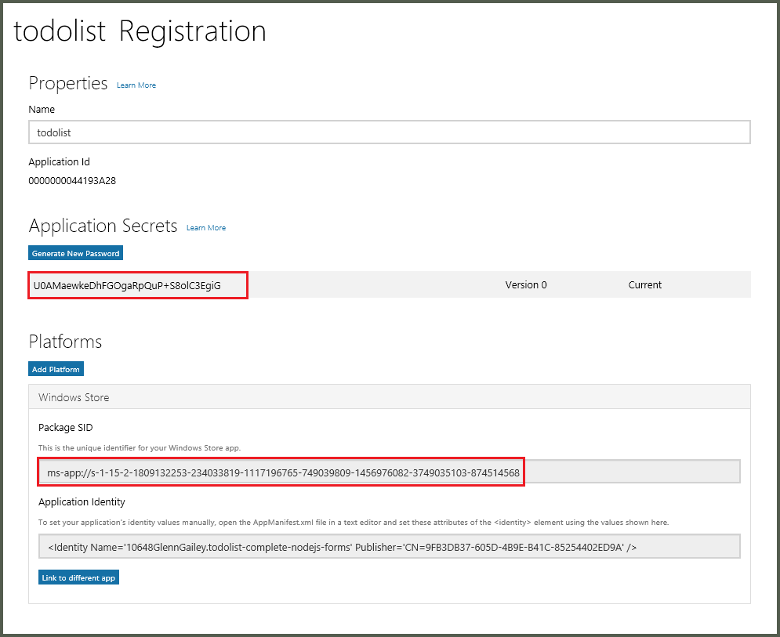 Configuración de la aplicación en el Centro para desarrolladores