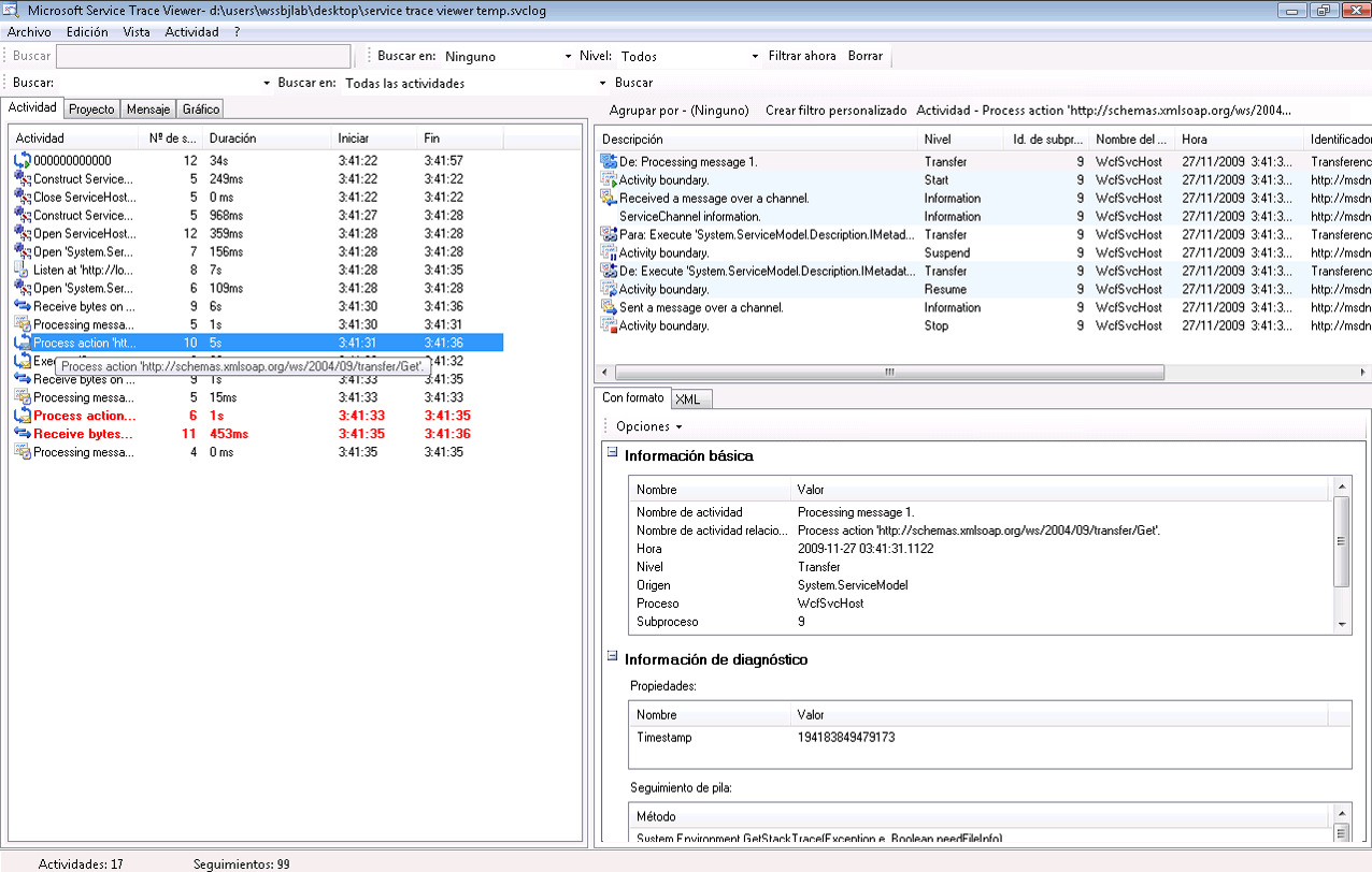 Utilización del visor de seguimiento