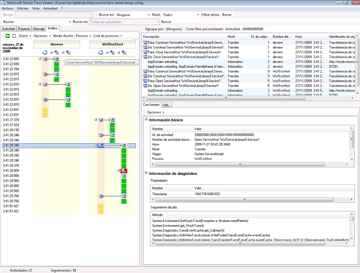 Utilización del visor de seguimiento