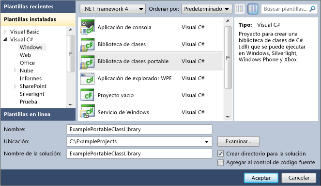 Seleccionar proyecto de Biblioteca portable