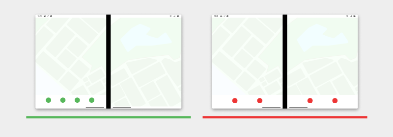 Diagram shows pallets on one screen, not under the hinge, and try to place in the most natural position for the user.