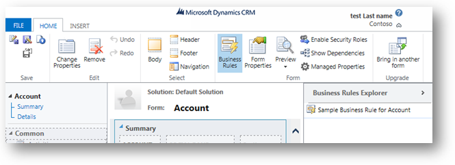 Reglas de negocio para el formulario en Dynamics CRM