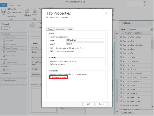 Ocultar la pestaña Detalle en Dynamics CRM para teléfonos