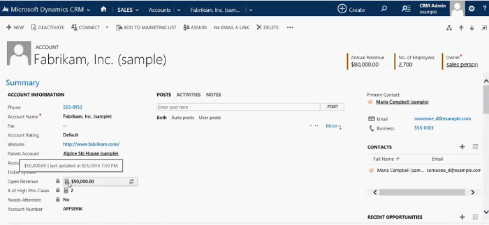 Campo consolidado en el formulario de cuenta en Dynamics CRM