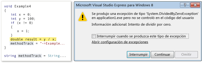 Exception dialog box