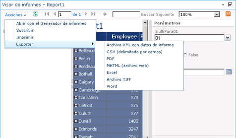 Barra de herramientas y menú Acciones en SharePoint