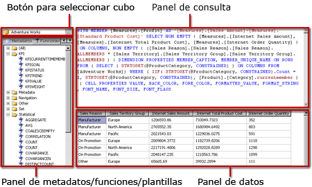 Diseñador de consultas MDX de Analysis Services, vista de consulta