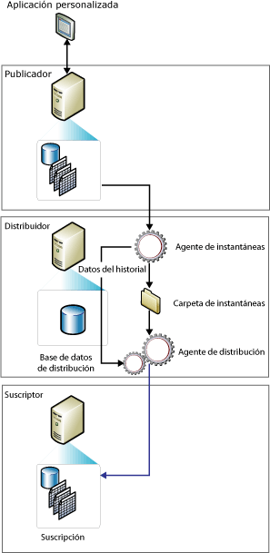 Componentes de replicación de instantáneas y flujo de datos