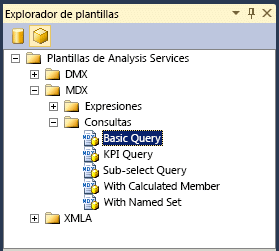 Explorador de plantillas, filtrado por Analysis Services