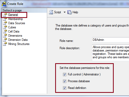 Crear cuadro de diálogo de roles con permisos de base de datos