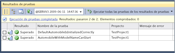 Resultados de pruebas superados