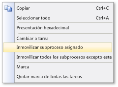 Menú contextual de la ventana Tareas paralelas