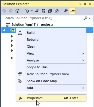 Propiedades del Explorador de soluciones de Visual Studio