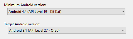 Android build options in Visual Studio