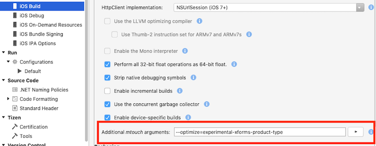 Establecimiento de la marca en la sección Compilación de iOS