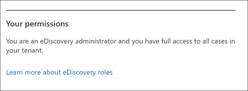 eDiscovery (Premium) Su tarjeta de permisos.