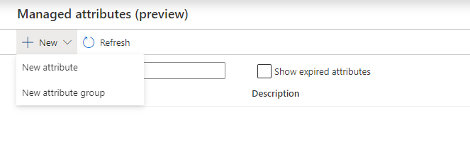 Captura de pantalla que muestra cómo crear un nuevo atributo o grupo de atributos administrados.