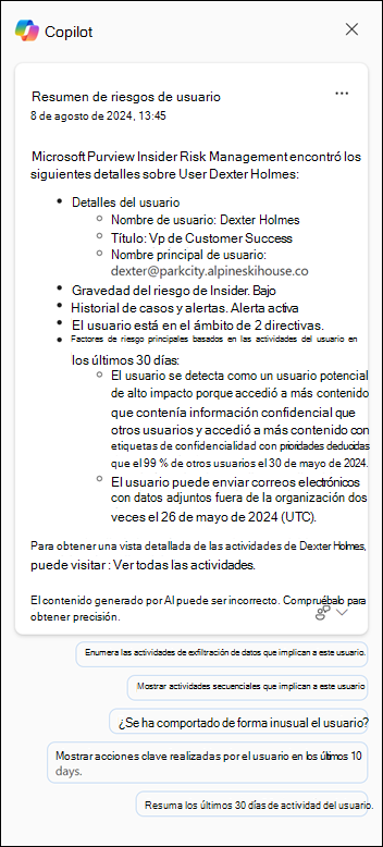 Botón Copilot de administración de riesgos internos