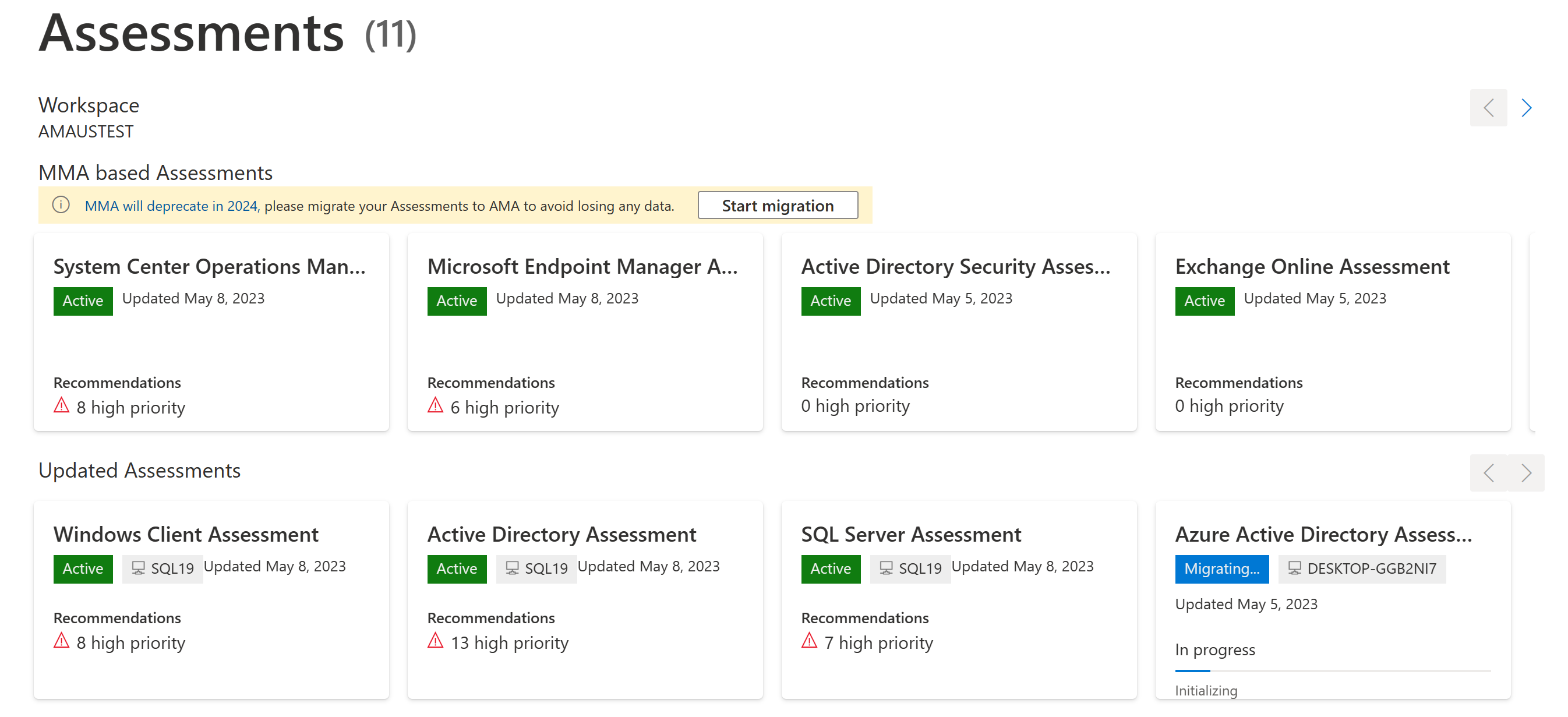 El portal de Services Hub: estado de TI: Evaluaciones basadas en MMA: Evaluaciones actualizadas.