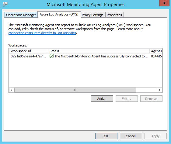 Estado: Microsoft Monitoring Agent se ha conectado correctamente.