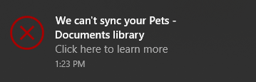 No se puede sincronizar la notificación de la biblioteca de documentos