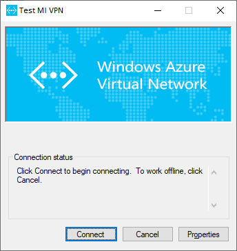 Captura de pantalla de la VPN de prueba de MI que se conecta a Azure Virtual Network.