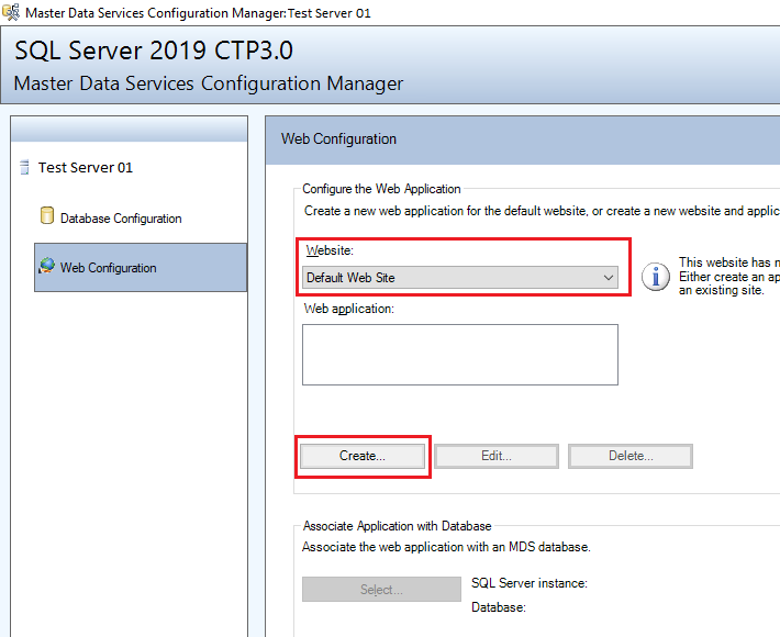 Captura de pantalla del cuadro de diálogo Administrador de configuración de Master Data Services.