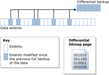 Diagrama de cómo el mapa de bits diferencial identifica las extensiones modificadas.