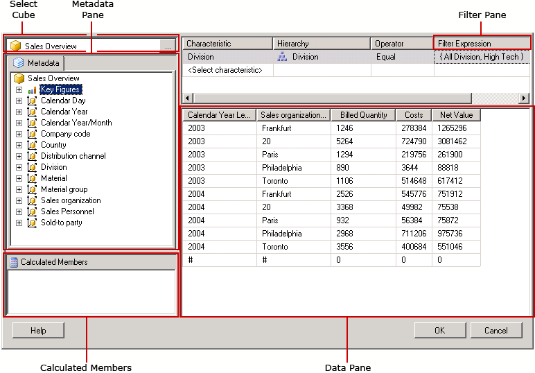 Diseñador de consultas que usa MDX en modo de diseño