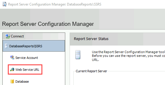 Captura de pantalla de la herramienta de configuración. A la izquierda, la dirección URL del servicio web está resaltada.