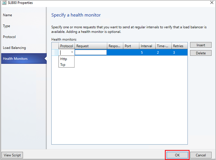 Captura de pantalla de cómo se agrega un Health Monitor.