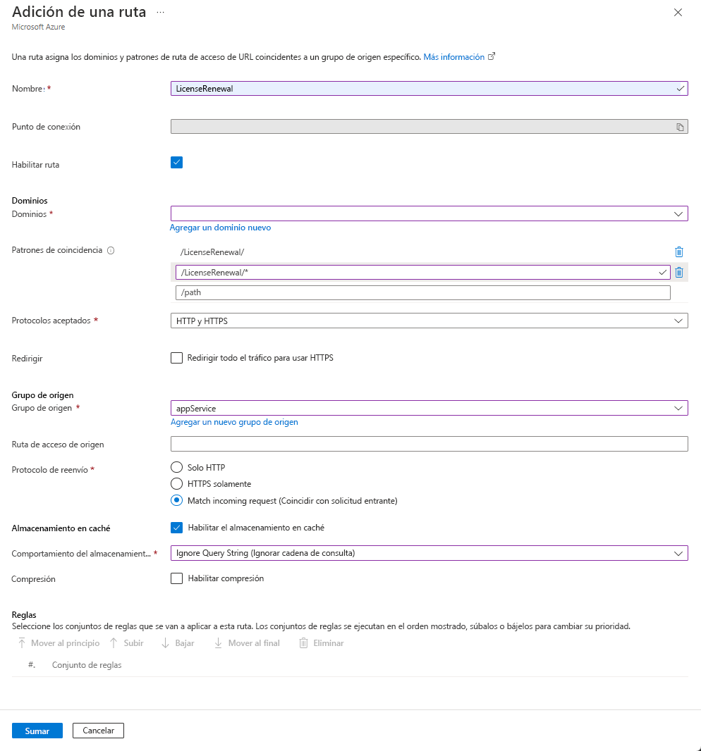 Screenshot of license renewal route settings.